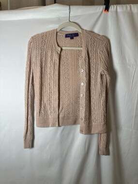 Ralph Lauren Purple Label Linen Cashmere Pointelle Cable Knit Cardigan Size S/P